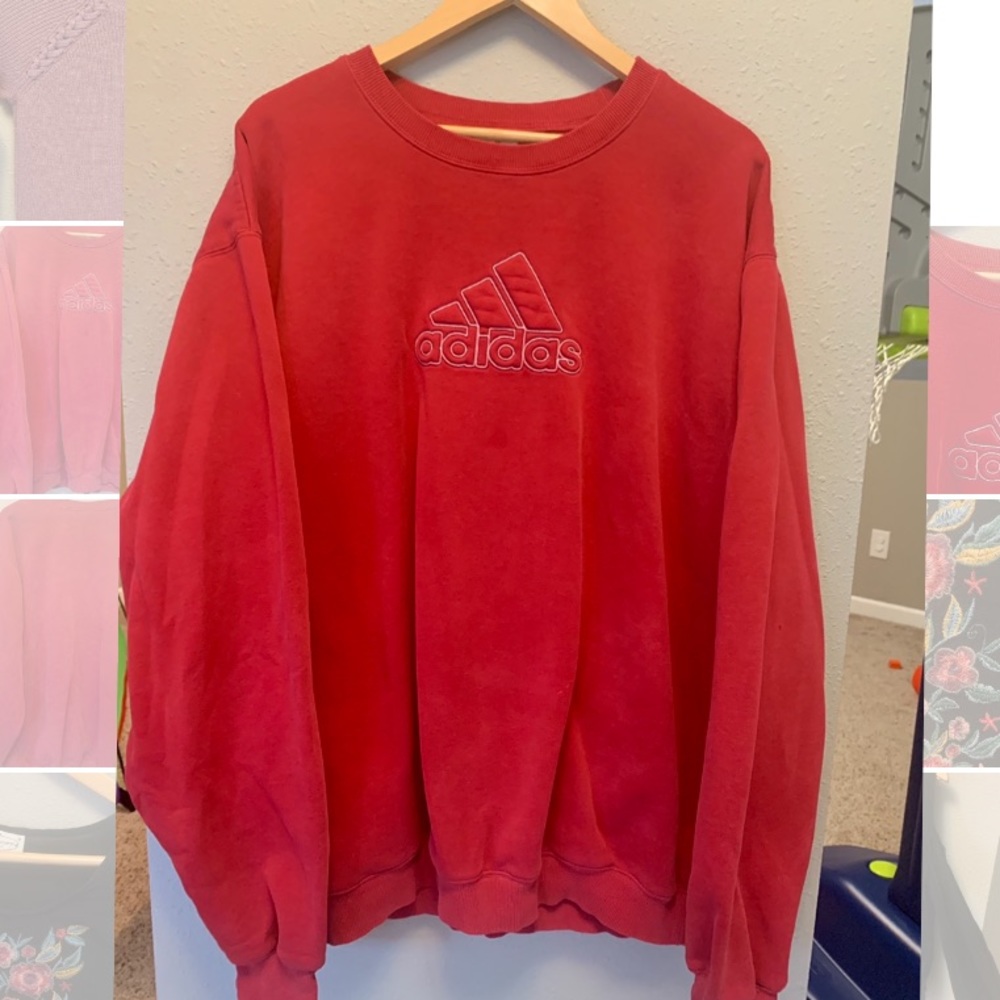 Vintage oversized bright red Adidas pull over